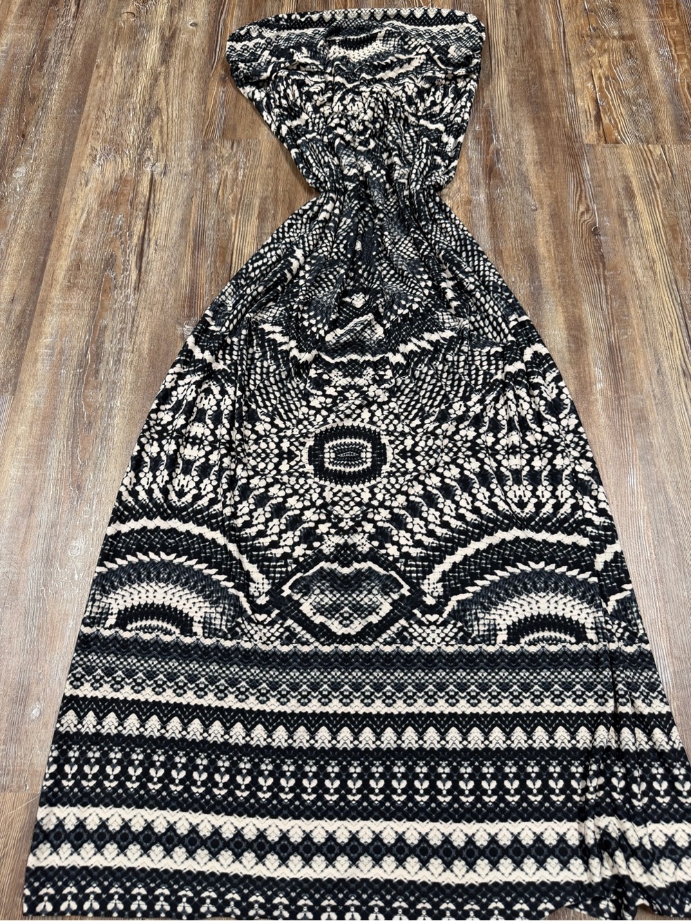 Vintage Robbie Bee strapless black and white geometric pattern maxi dress size L